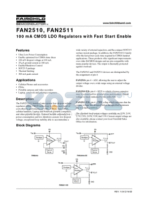 FAN2510S285X datasheet - 100 mA CMOS LDO Regulators with Fast Start Enable