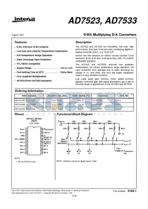 AD7523LN datasheet - 8-Bit, Multiplying D/A Converters