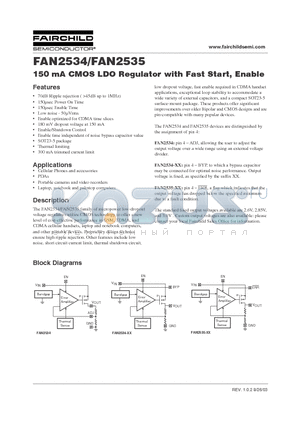 FAN2534 datasheet - 150 mA CMOS LDO Regulator with Fast Start, Enable