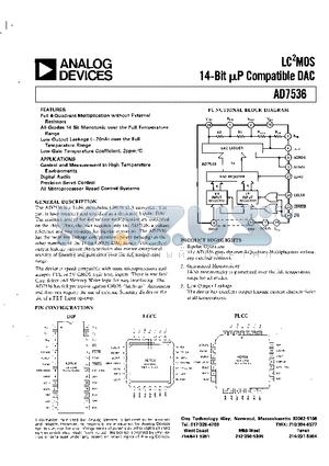 AD7536SD datasheet - LC2MOS 14-BIT uP-COMPATIBLE DAC
