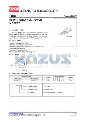 18N60_10 datasheet - 600V N-CHANNEL POWER MOSFET