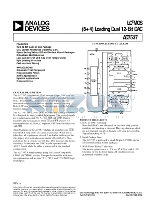 AD7537AQ datasheet - LC2MOS (84) Loading Dual 12-Bit DAC