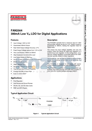FAN2564UC13X datasheet - 300mA Low VIN LDO for Digital Applications