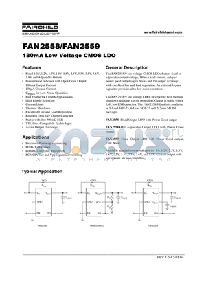FAN2559 datasheet - 180mA Low Voltage CMOS LDO