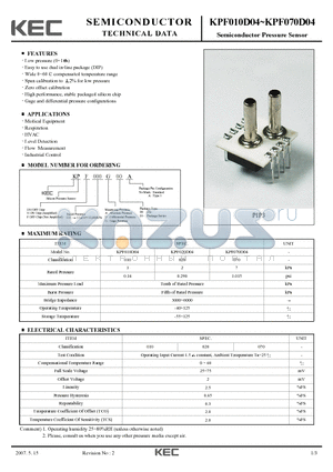 KPF020D00 datasheet - Semiconductor Pressure Sensor