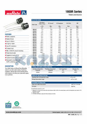 18R254C datasheet - Radial Lead Inductors