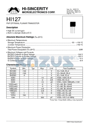 HI127 datasheet - PNP EPITAXIAL PLANAR TRANSISTOR