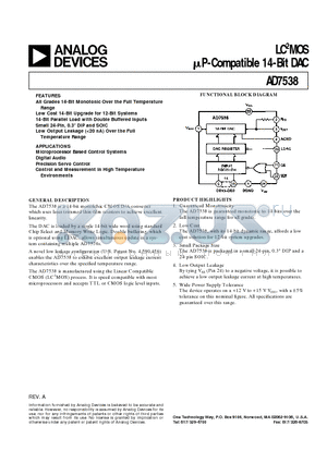 AD7538SQ datasheet - LC2MOS uP-Compatible 14-Bit DAC