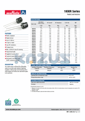 18R154C datasheet - Radial Lead Inductors