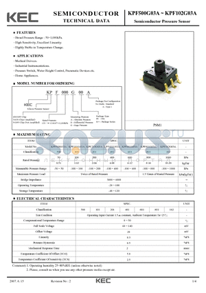 KPF101G03A datasheet - Semiconductor Pressure Sensor