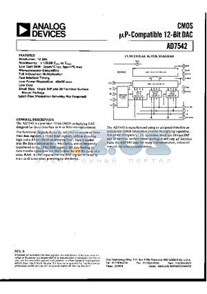 AD7542GTQ datasheet - CMOS uP-COMPATIBLE 12-BIT DAC