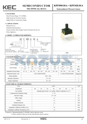 KPF102G01A datasheet - Semiconductor Pressure Sensor