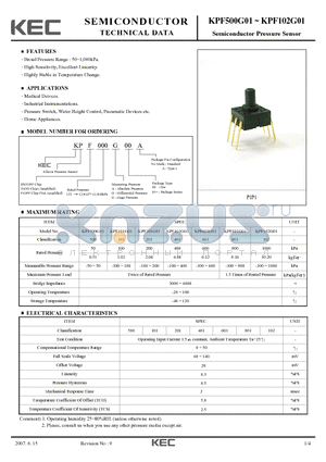 KPF401G01 datasheet - Semiconductor Pressure Sensor