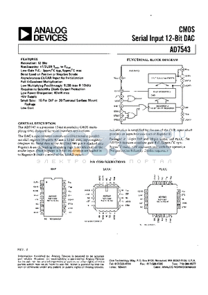 AD7543GKP datasheet - CMOS SERIAL INPUT 12-BIT DAC