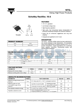 18TQ040 datasheet - Schottky Rectifier, 18 A