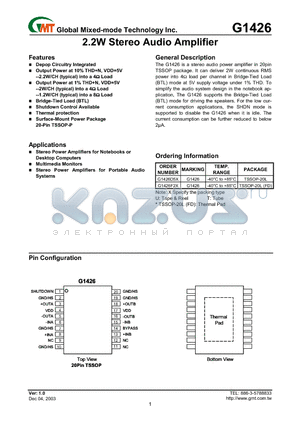 G1426 datasheet - 2.2W Stereo Audio Amplifier