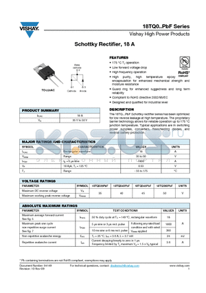 18TQ045PBF datasheet - Schottky Rectifier, 18 A