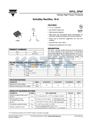 18TQSPBF datasheet - Schottky Rectifier, 18 A
