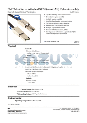 8M26-AA0401-1.00 datasheet - 3M Mini Serial Attached SCSI (miniSAS) Cable Assembly External, Signal, Straight Termination