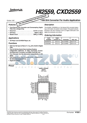 HI2559JCQ datasheet - 1-Bit D/A Converter For Audio Application