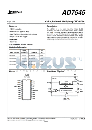 AD7545BN datasheet - 12-Bit, Buffered, Multiplying CMOS DAC