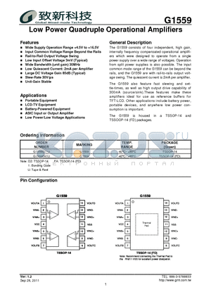 G1559 datasheet - Low Power Quadruple Operational Amplifiers