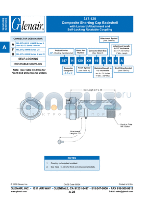 347A129XM12 datasheet - Composite Shorting Cap Backshell