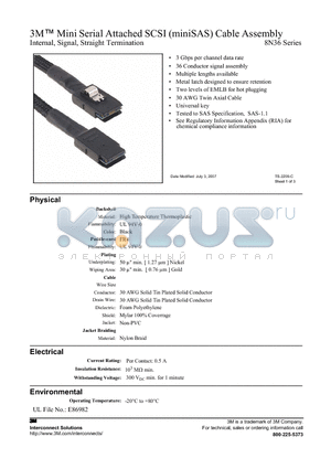 8N36-AA0105-1.00 datasheet - 3M Mini Serial Attached SCSI (miniSAS) Cable Assembly