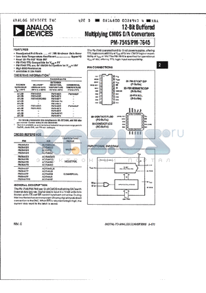 AD7545JN datasheet - 12-Bit Buffered Miltiplying CMOS D/A Converter