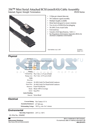 8N36-AA0105-0.75 datasheet - 3M Mini Serial Attached SCSI (miniSAS) Cable Assembly