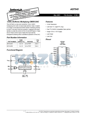 AD7545JN datasheet - 12-Bit, Buffered, Multiplying CMOS DAC