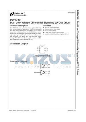 DS90C401M datasheet - Dual Low Voltage Differential Signaling (LVDS) Driver