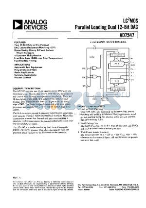 AD7547LR datasheet - LC2MOS PARALLEL LOADING DUAL 12-BIT DAC