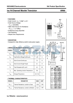 8N60 datasheet - isc N-Channel Mosfet Transistor