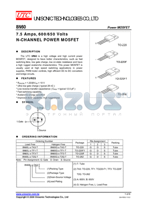 8N60 datasheet - 7.5 Amps, 600/650 Volts N-CHANNEL POWER MOSFET