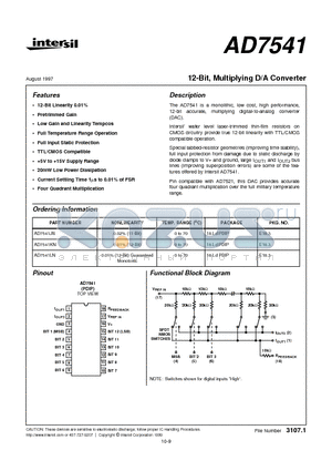 AD7541KN datasheet - 12-Bit, Multiplying D/A Converter