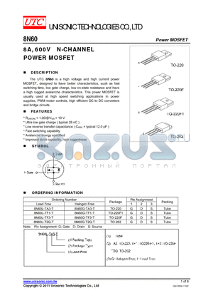 8N60L-TA3-T datasheet - 8A, 600V N-CHANNEL POWER MOSFET