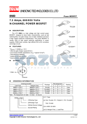 8N60L-X-T2Q-T datasheet - 7.5 Amps, 600/650 Volts N-CHANNEL POWER MOSFET