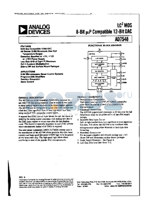 AD7548KR datasheet - LC2MOS 8-BIT uP COMPATIBLE 12-BIT DAC