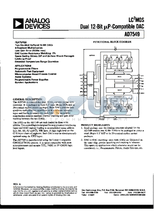 AD7549BQ datasheet - LC2MOS DUAL 12-BIT uP-COMPATIBLE DAC