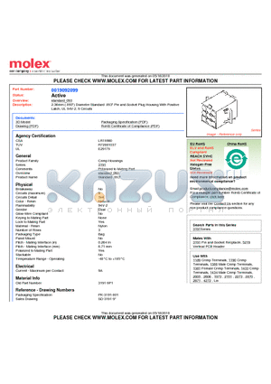 19-09-2099 datasheet - 2.36mm (.093) Diameter Standard .093 Pin and Socket Plug Housing With Positive Latch, UL 94V-2, 9 Circuits