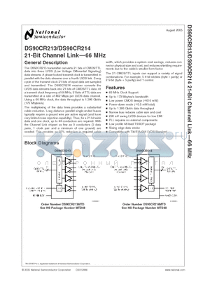 DS90CR213 datasheet - 21-Bit Channel Link-66 MHz