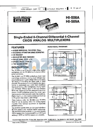 HI3-509A datasheet - Single-Ended 8-Channel/Differential 4-Channel CMOS ANALOG MULTIPLEXERS