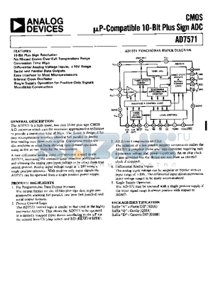 AD7571AQ datasheet - CMOS uP-COMPATIBLE 10-BIT PLUS SIGN ADC