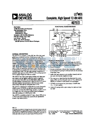 AD7572KN05 datasheet - LC2MOS COMPLETE, HIGH SPEED 12-BIT ADC