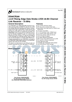 DS90CR288 datasheet - 3.3V Rising Edge Data Strobe LVDS 28-Bit Channel Link Receiver - 75 MHz