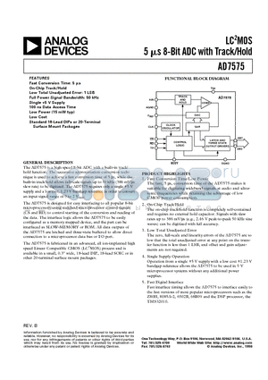 AD7575AQ datasheet - LC2MOS 5 us 8-Bit ADC with Track/Hold