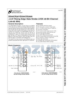 DS90CR288A datasheet - 3.3V Rising Edge Data Strobe LVDS 28-Bit Channel Link-85 MHz