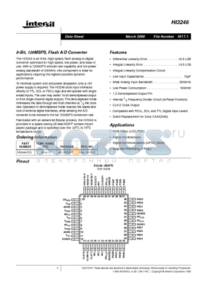 HI3246 datasheet - 8-Bit, 120MSPS, Flash A/D Converter