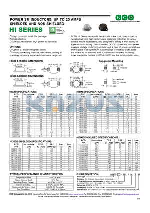 HI330-100KBW datasheet - POWER SM INDUCTORS, UP TO 20 AMPS SHIELDED AND NON-SHIELDED